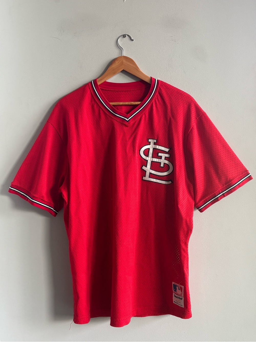 VTG 80s St Louis Cardinals Sand-Knit Mesh BP Jersey Adult XL Blank Pullover